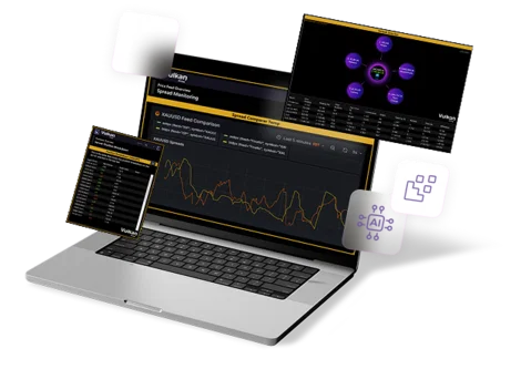 Laptop with Vulkan risk monitor showing trading dashboards for real-time risk management.